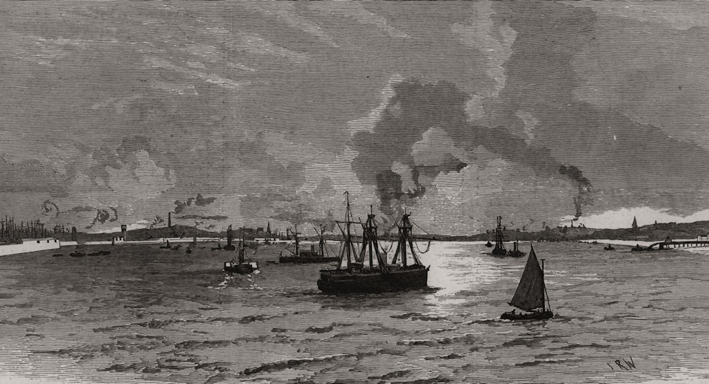 The naval manoeuvres: The mouth of the Mersey. Lancashire 1887 old print